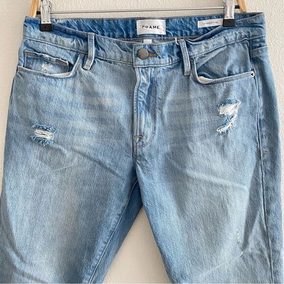 FRAME Le Garcon Crop Jeans Size 27 Blue Clash Mid Rise Distressed Denim - Picture 6 of 13